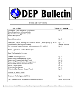 DEP Bulletin, 07/25/01
