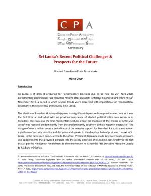 Sri Lanka's Recent Political Challenges & Prospects for the Future