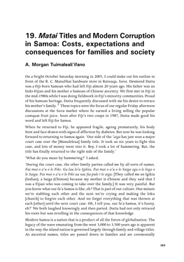 Matai Titles and Modern Corruption in Samoa: Costs, Expectations and Consequences for Families and Society