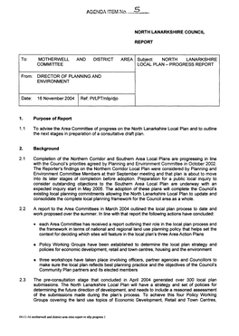 MOTHERWELL and DISTRICT AREA Commlltee REPORT Subject: NORTH LANARKSHIRE LOCAL PLAN