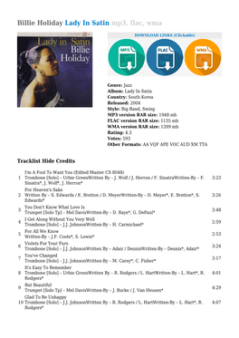 Billie Holiday Lady in Satin Mp3, Flac, Wma