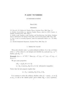 Notes on P-Adic Numbers