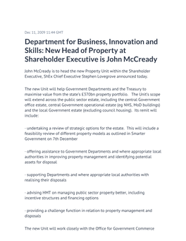 New Head of Property at Shareholder Executive Is John Mccready