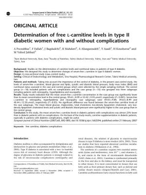 Determination of Free L-Carnitine Levels in Type II Diabetic Women with and Without Complications