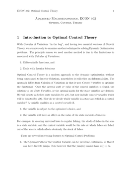 1 Introduction to Optimal Control Theory