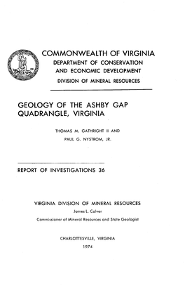 Commonwealth of Virginia Geology of the Ashby Gap