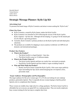 Strategic Message Planner: Kylie Lip Kit