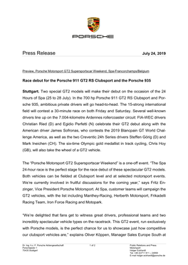 Press Release July 24, 2019