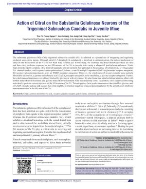 Action of Citral on the Substantia Gelatinosa Neurons of the Trigeminal Subnucleus Caudalis in Juvenile Mice