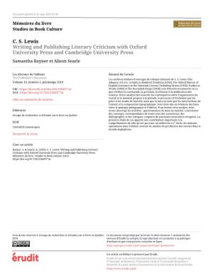 C. S. Lewis: Writing and Publishing Literary Criticism with Oxford University Press and Cambridge University Press