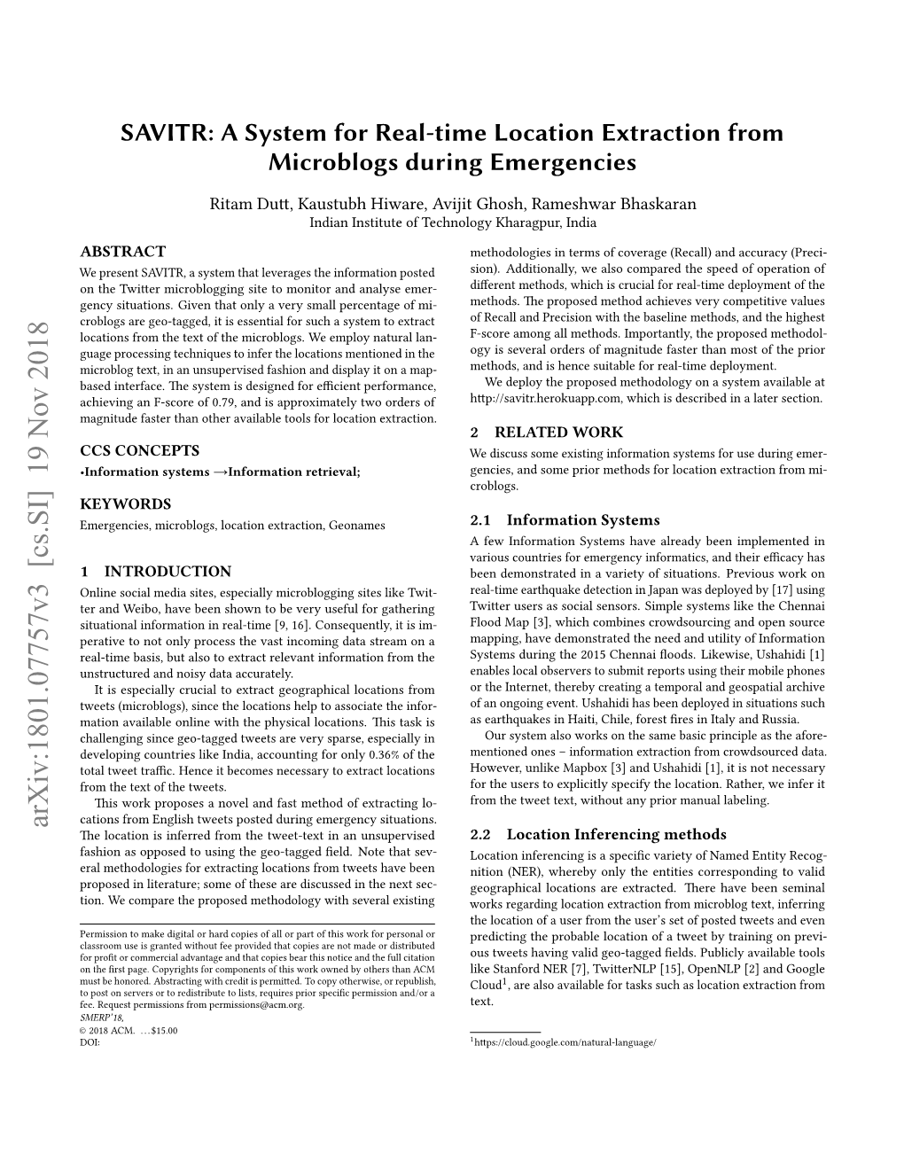 SAVITR: a System for Real-Time Location Extraction from Microblogs During Emergencies