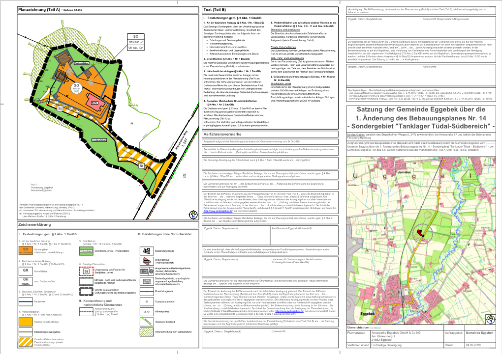 Satzung Der Gemeinde Eggebek Über Die 1. Änderung Des Bebauungsplanes Nr. 14