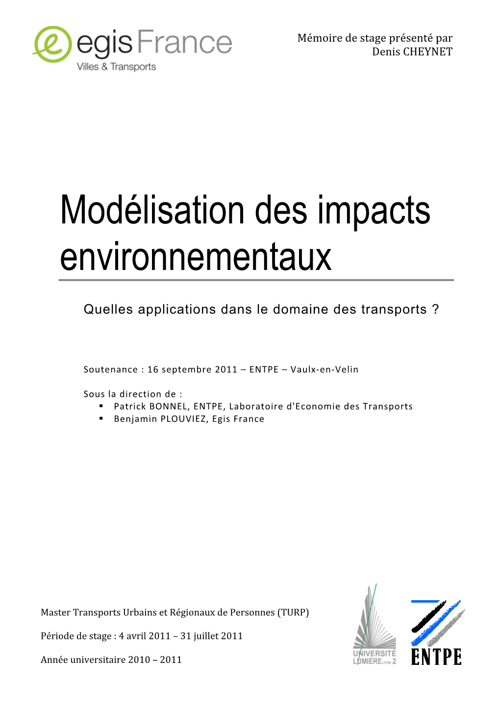 Modélisation Des Impacts Environnementaux