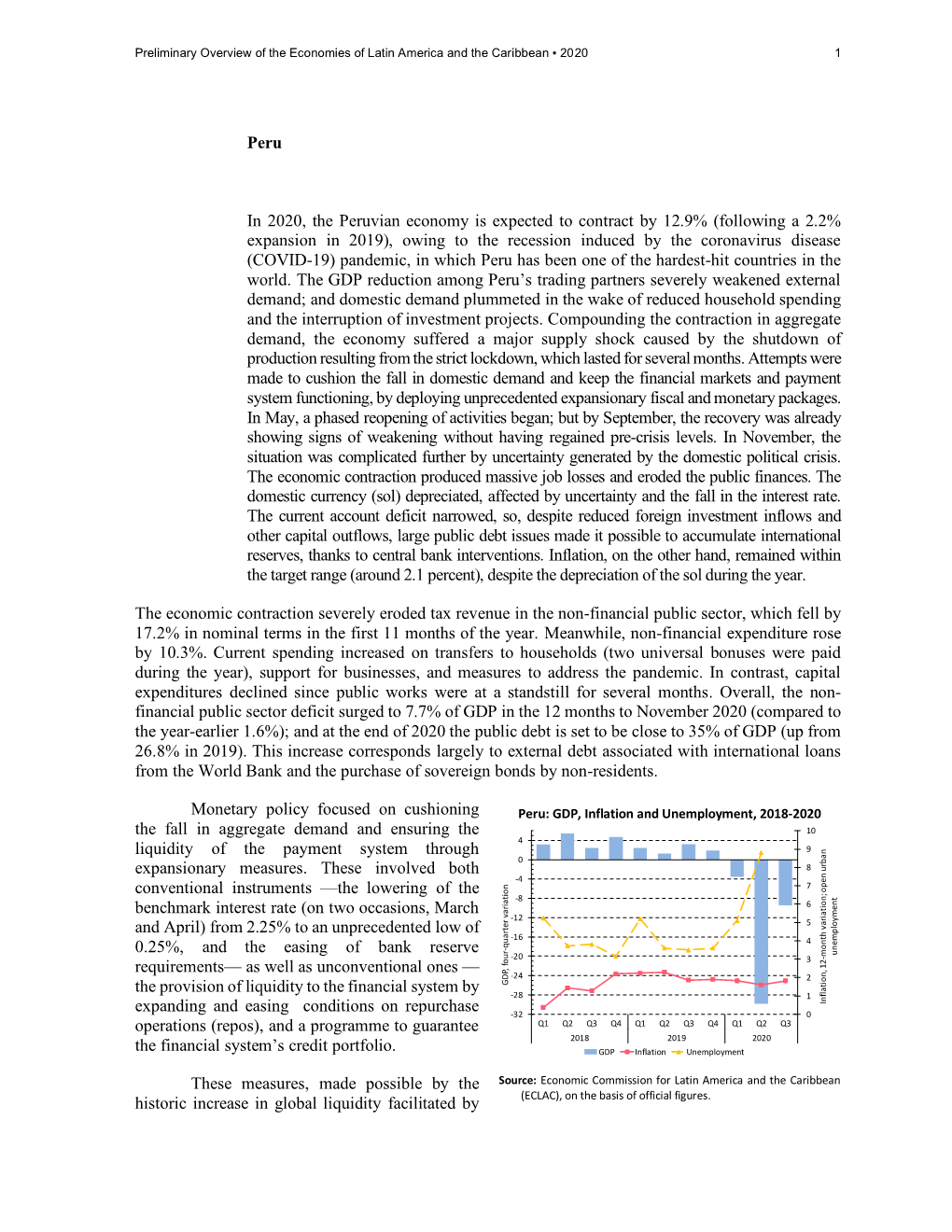 Peru in 2020, the Peruvian Economy Is Expected to Contract by 12.9% (Following a 2.2% Expansion in 2019), Owing to the Recession