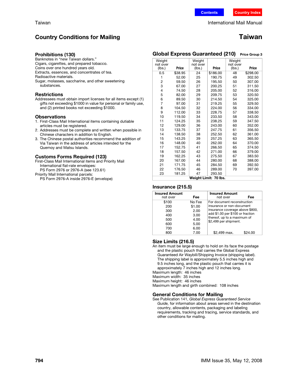 Taiwan International Mail Manual