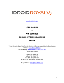 User Manual + Apn Settings for All Wireless Carriers in Usa