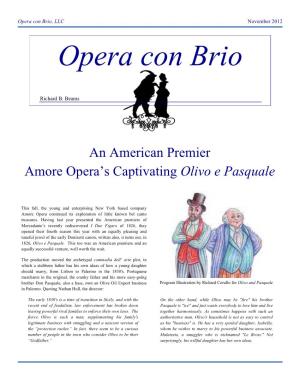 Amore Opera's Captivating Olivo E Pasquale, Fall 2012