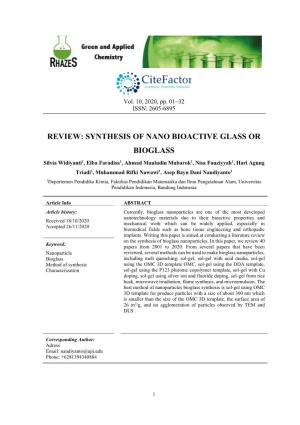Synthesis of Nano Bioactive Glass Or Bioglass