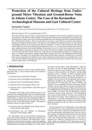 Ground Metro Vibration and Ground-Borne Noise in Athens Centre: the Case of the Kerameikos Archaeological Museum and Gazi Cultural Centre