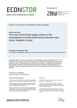The Role of Short Food Supply Chains in the Development of Small-Scale Local Producers Case Study: Harghita County