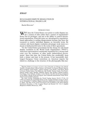 Rule-Based Dispute Resolution in International Trade Law