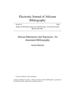 African Ethnonyms and Toponyms: an Annotated Bibliography