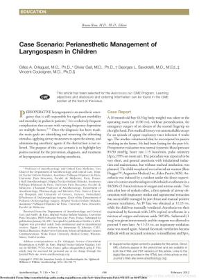 Case Scenario Perianesthetic Management of Laryngospasm In