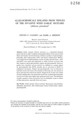 ALLELOCHEMICALS ISOLATED from TISSUES of the INVASIVE WEED GARLIC MUSTARD (Alliaria Petiolata) I