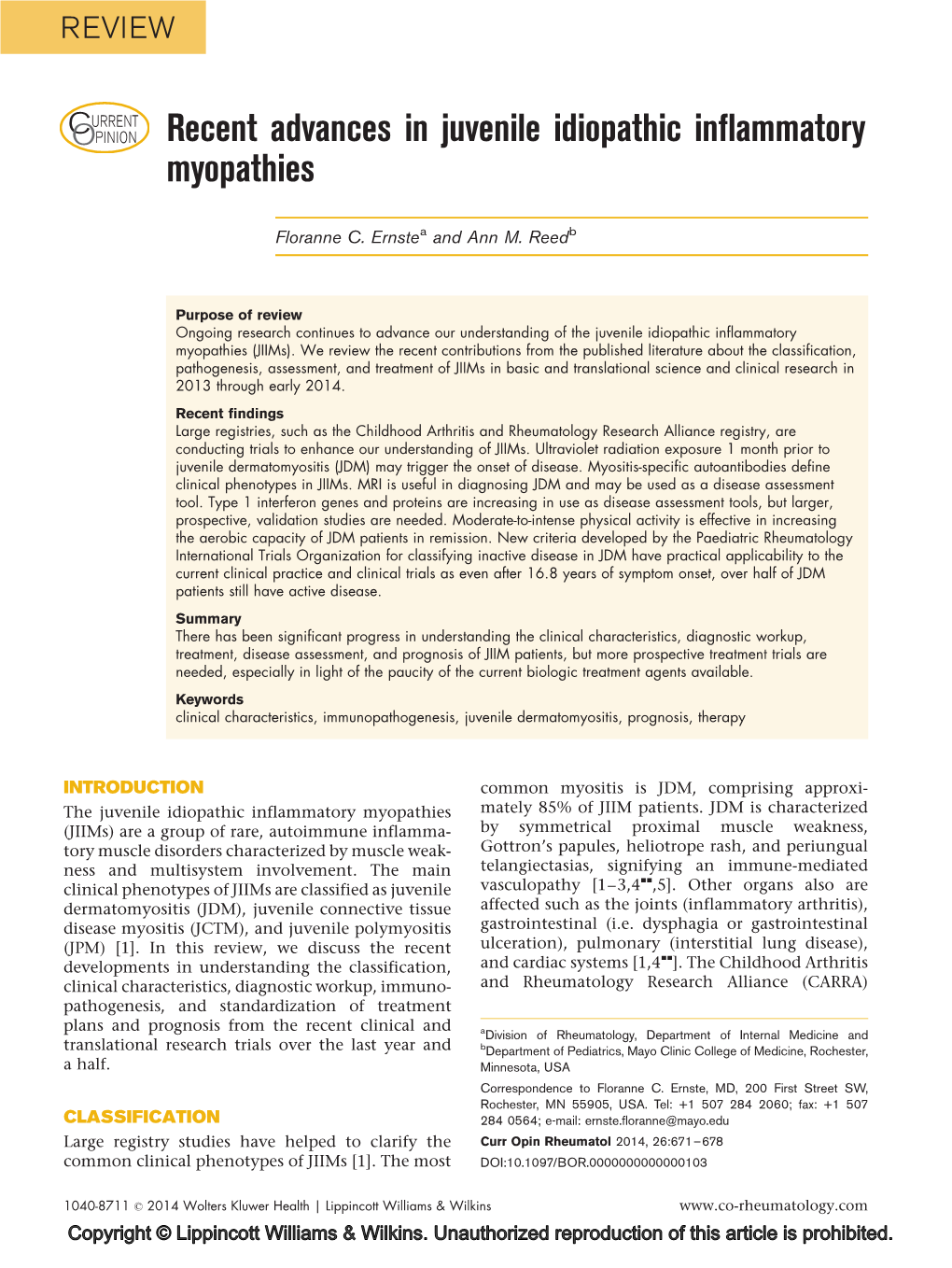 Recent Advances in Juvenile Idiopathic Inflammatory Myopathies