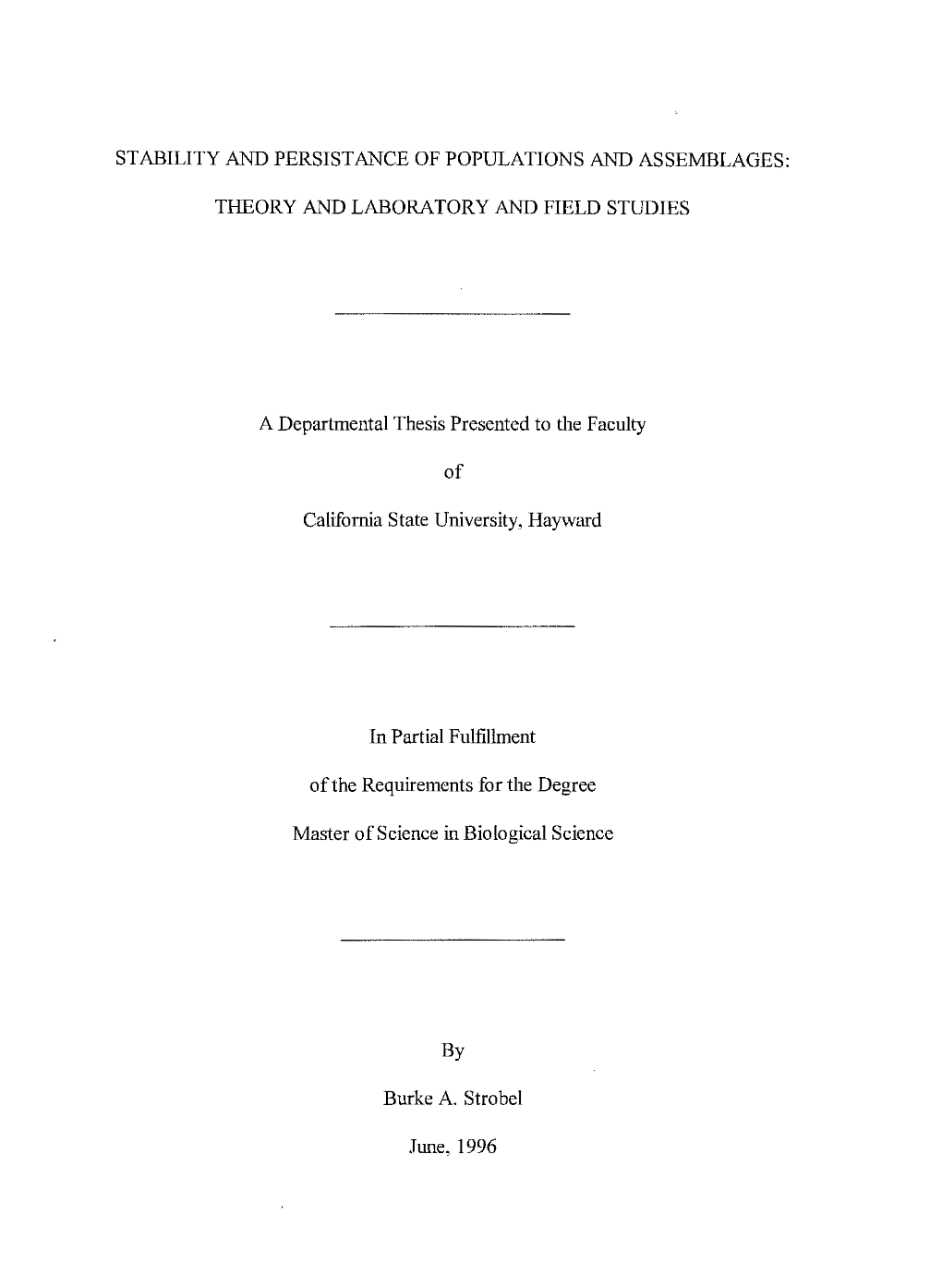 Stability and Persistance of Populations and Assemblages