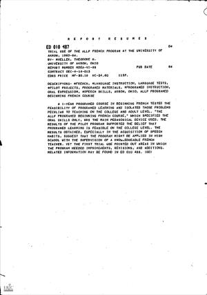 Trial Use of the Allp French Program at the University of Akron, 1963-64