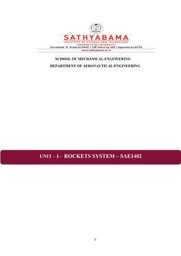 Unit – I - Rockets System – Sae1402
