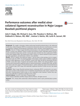 Performance Outcomes After Medial Ulnar Collateral Ligament Reconstruction in Major League Baseball Positional Players