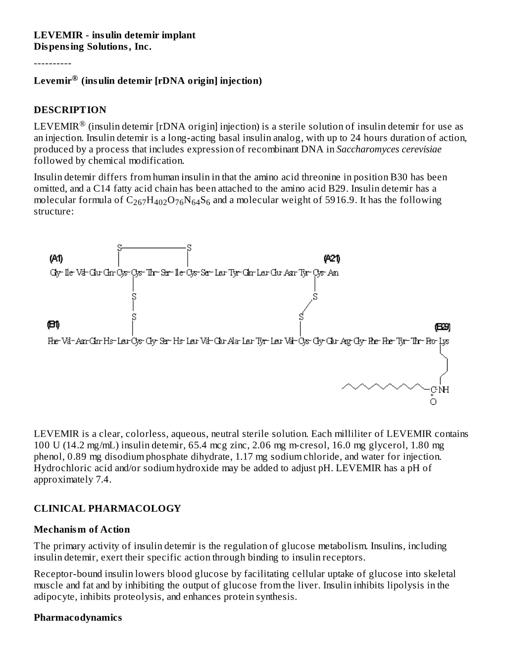 LEVEMIR - Insulin Detemir Implant Dispensing Solutions, Inc