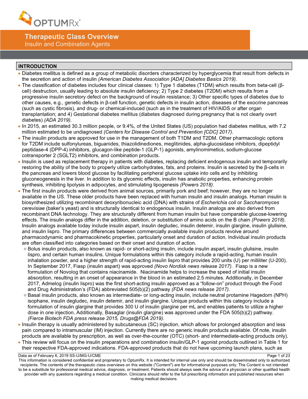 Therapeutic Class Overview Insulin and Combination Agents