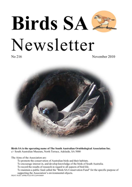 Birds SA Newsletter No. 216, November 2010