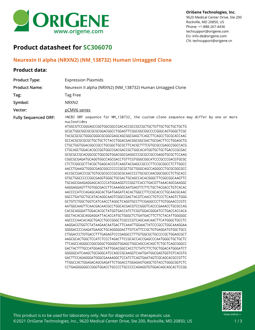 Neurexin II Alpha (NRXN2) (NM 138732) Human Untagged Clone Product Data
