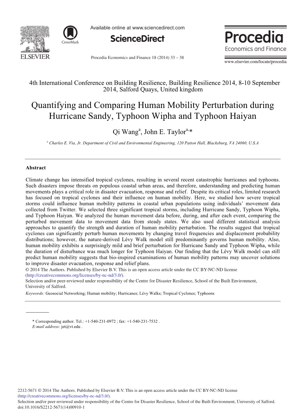 Quantifying, Comparing Human Mobility Perturbation During Hurricane Sandy, Typhoon Wipha, Typhoon Haiyan