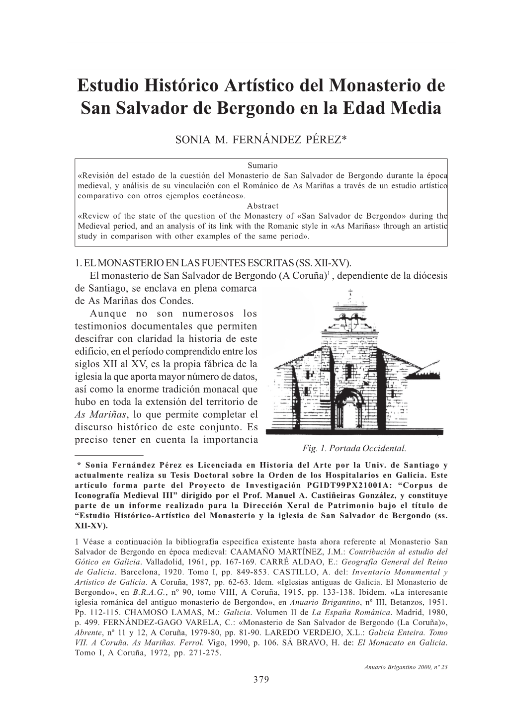Estudio Histórico Artístico Del Monasterio De San Salvador De Bergondo En La E