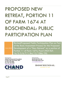 Proposed New Retreat, Portion 11 of Farm 1674 at Boschendal: Public Participation Plan