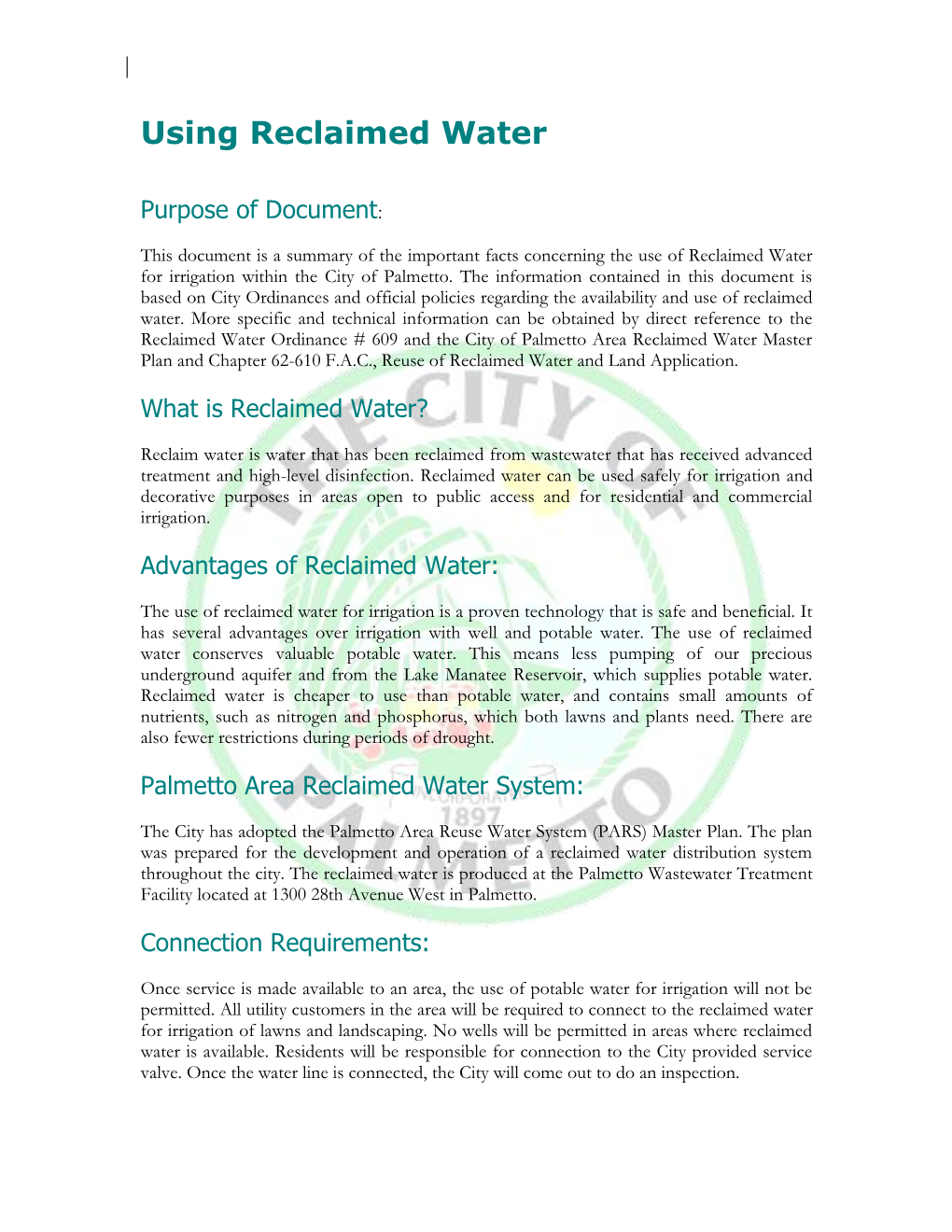 Using Reclaimed Water