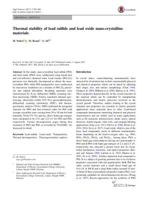 Thermal Stability of Lead Sulfide and Lead Oxide Nano-Crystalline Materials