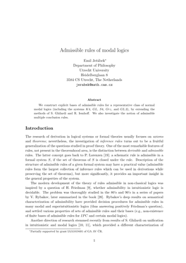 Admissible Rules of Modal Logics