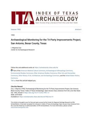 Archaeological Monitoring for the Tri-Party Improvements Project, San Antonio, Bexar County, Texas