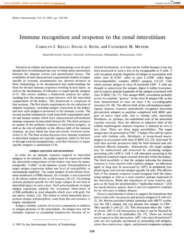 Immune Recognition and Response to the Renal Interstitium
