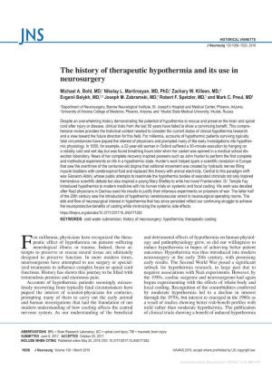The History of Therapeutic Hypothermia and Its Use in Neurosurgery Michael A
