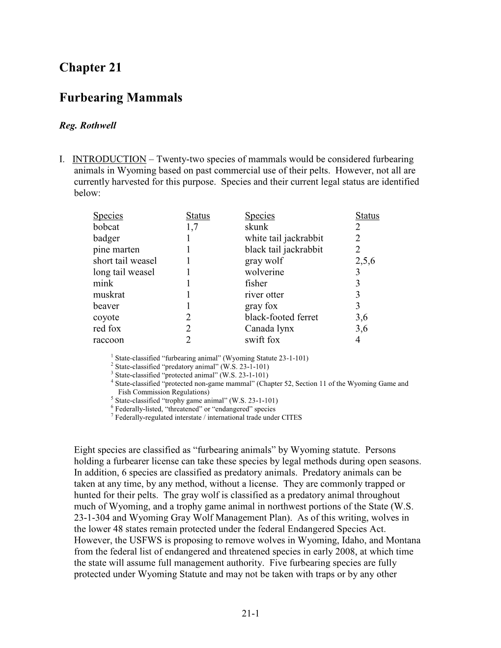 Chapter 21 Furbearing Mammals