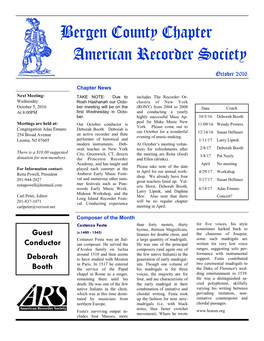 Bergen County Chapter American Recorder Society October 2016