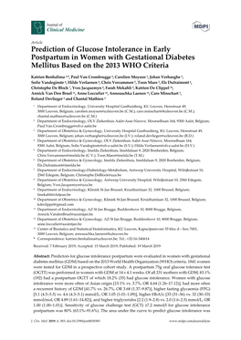 Prediction of Glucose Intolerance in Early Postpartum in Women with Gestational Diabetes Mellitus Based on the 2013 WHO Criteria