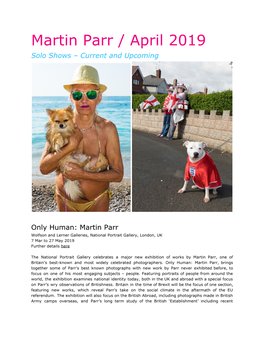Martin Parr / April 2019 Solo Shows – Current and Upcoming